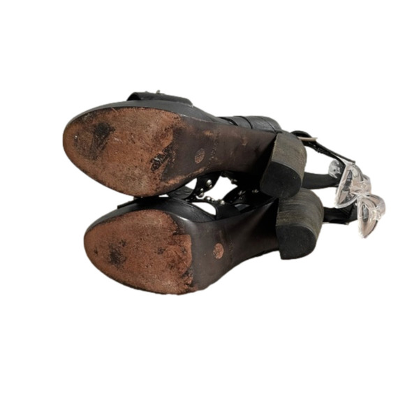 VERA Wang Lavender Label Black Leather Heel Sandals with Studs - Picture 10 of 10